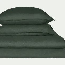 Drap housse en lin lavé 140x200cm B28cm - vert cèdre