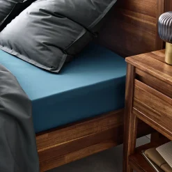 Drap housse en percale de coton 140x200cm B30cm - bleu figuerolles