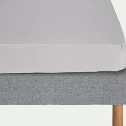 Drap housse en percale de coton 140x200cm B30cm - gris perle