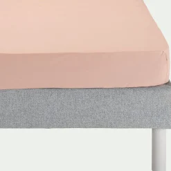 Drap housse en percale de coton 160x200cm B30cm - rose salina