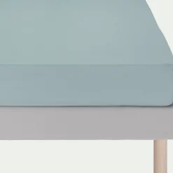 Drap housse en percale de coton 160x200cm B30cm - bleu calaluna