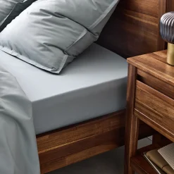 Drap housse en percale de coton 160x200cm B30cm - bleu calaluna