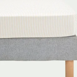 Drap housse rayé en coton 140x200cm B30cm - jaune argan