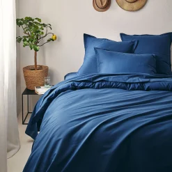 Drap plat en coton bio 270x300cm - bleu abysse