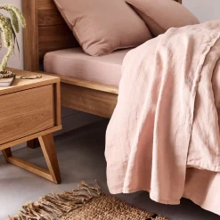 Drap plat en lin lavé 270x300cm - rose rosa
