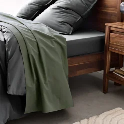Drap plat en percale de coton 270x300 - vert cèdre