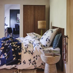 Édredon à motif fleuri en coton velours lavé 100x180cm - bleu