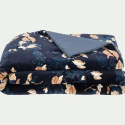 Édredon à motif fleuri en coton velours lavé 100x180cm - bleu