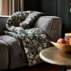 Édredon à motif shankar en lin et coton 100x180cm piquage pompons double faces - vert