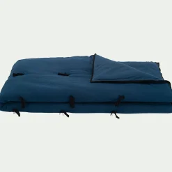 Édredon en lin et coton 100x180cm piquage pompons - bleu figuerolles