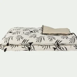 Édredon en lin et coton 100x180cm motif Aloyse - blanc et noir