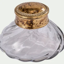 Encrier décoratif en métal et verre D9xH6cm - transparent