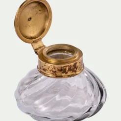 Encrier décoratif en métal et verre D9xH6cm - transparent