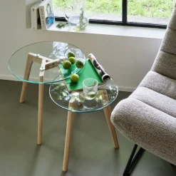 Ensemble de 2 bouts de canapé en verre et bois d'hévéa - transparent