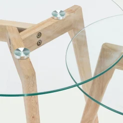 Ensemble de 2 bouts de canapé en verre et bois d'hévéa - transparent