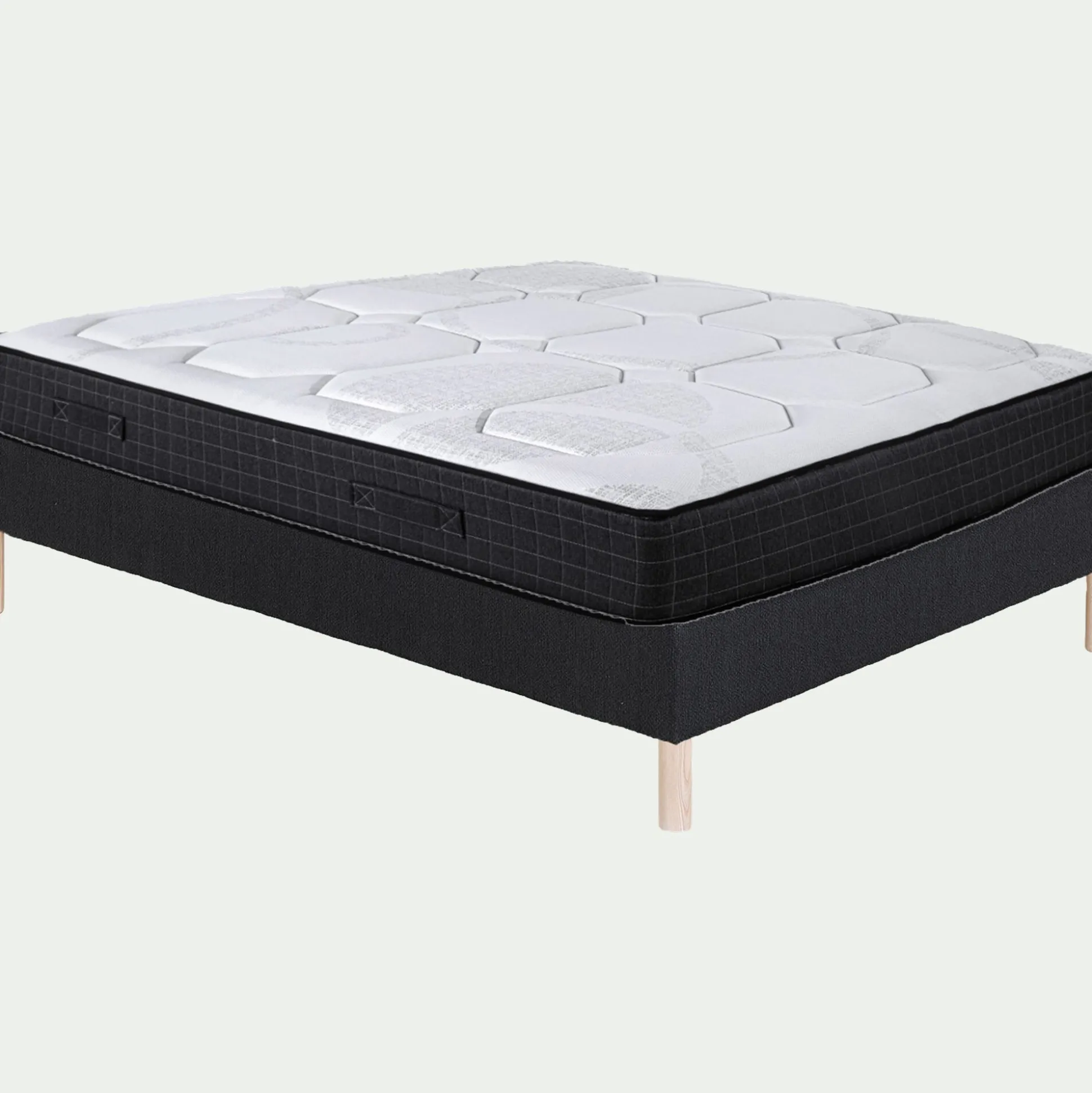 Ensemble matelas alinea enveloppant à ressorts ensachés et sommier tapissier ferme