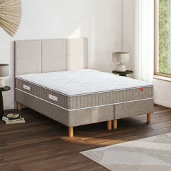 Ensemble matelas ressorts+sommier ferme Epeda H68cm 2x80x200cm - grège