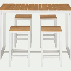 Ensemble table haute de jardin et 4 tabourets - bois clair