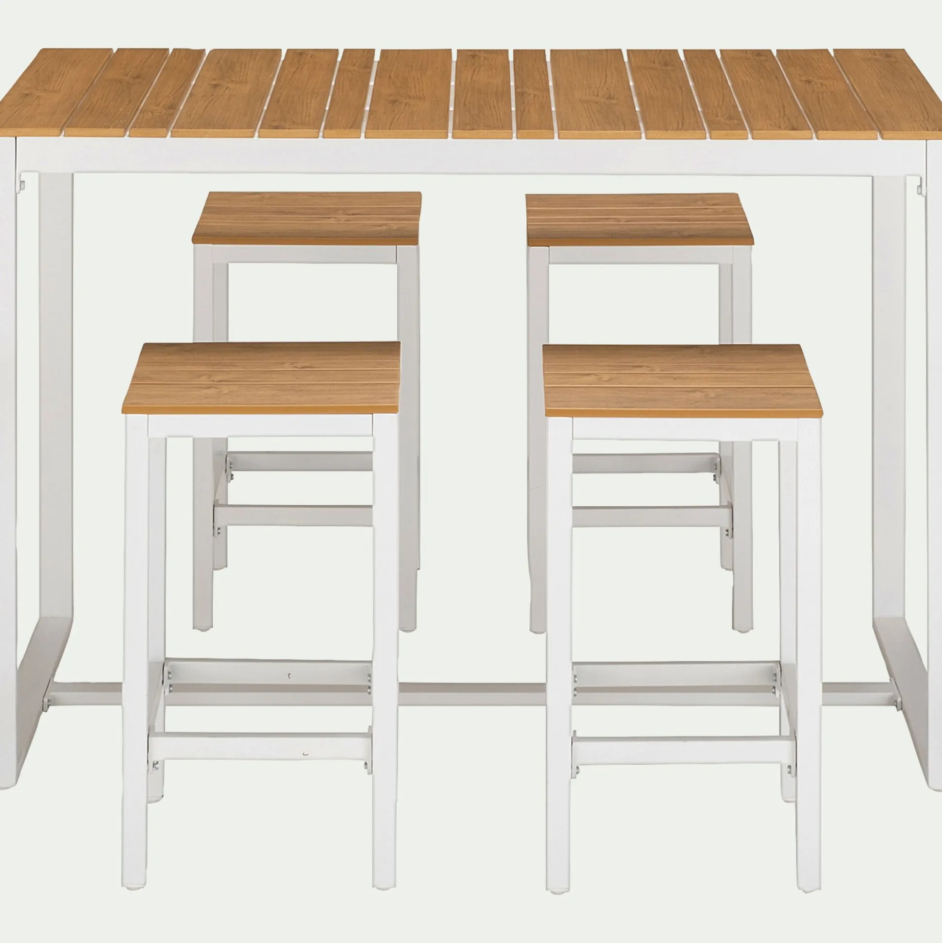 Ensemble table haute de jardin et 4 tabourets - bois clair