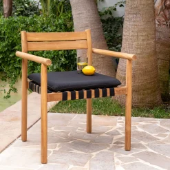 Fauteuil de jardin à sangles en teck - bois clair