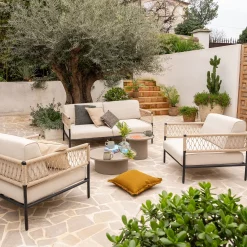 Fauteuil de jardin en acier et corde - beige