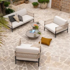 Fauteuil de jardin en acier et corde - beige