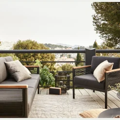 Fauteuil de jardin en aluminium et corde - noir