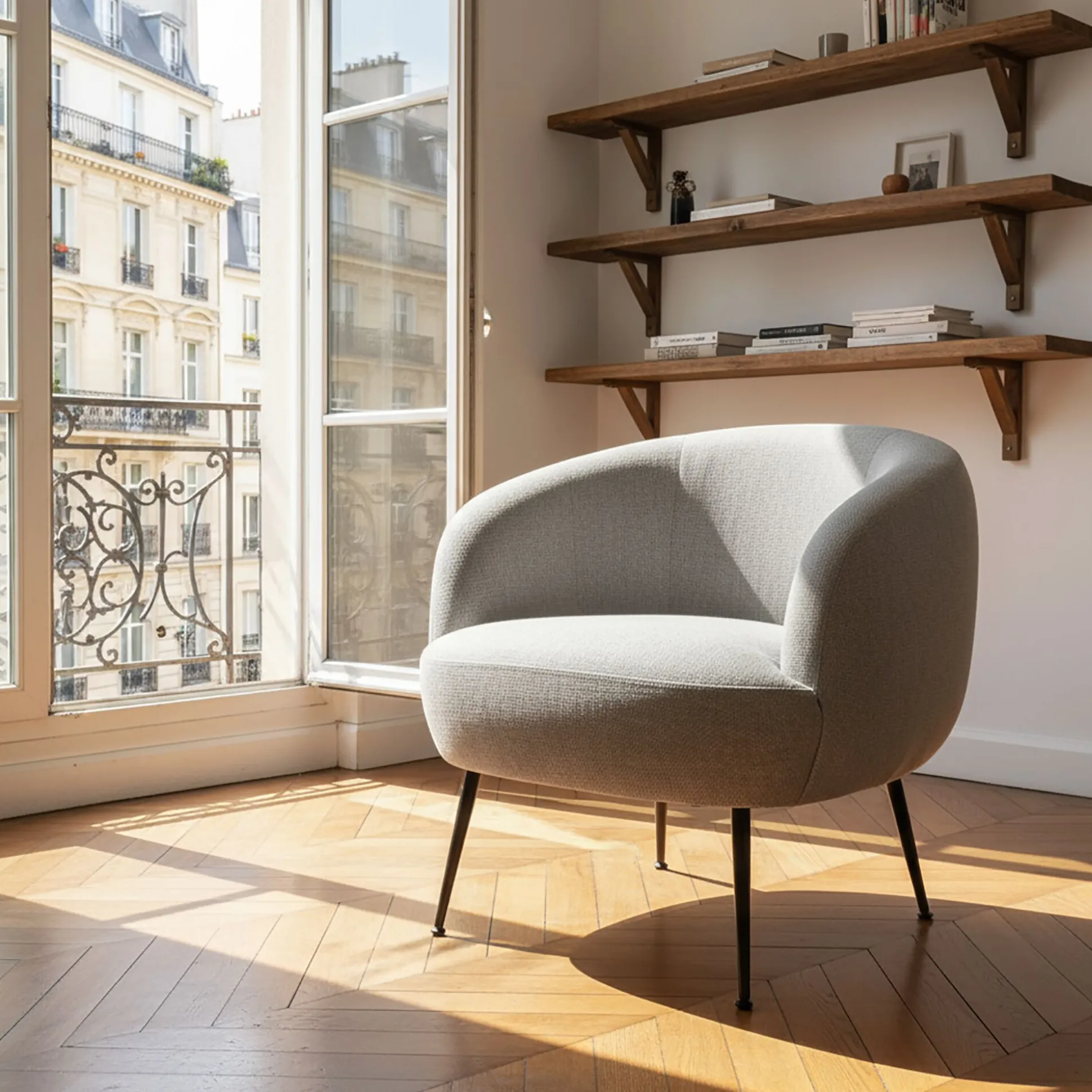 Fauteuil en tissu avec piétement en acier - gris borie