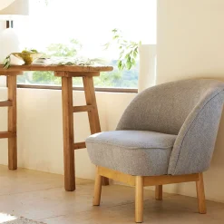 Fauteuil en tissu chiné et piétement en hévéa - gris borie