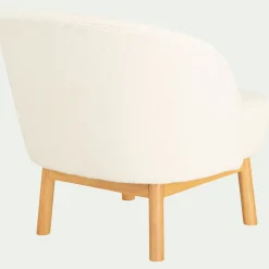 Fauteuil en tissu effet moutonné et piétement en hévéa - blanc capelan