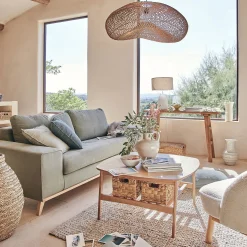 Fauteuil en tissu effet moutonné et piétement en hévéa - blanc capelan