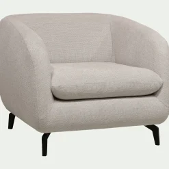Fauteuil en tissu tramé piétement noir - beige roucas