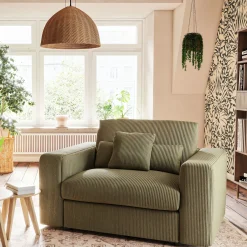 Fauteuil fixe en velours côtelé - vert cèdre