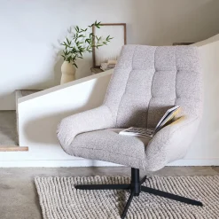 Fauteuil pivotant en tissu boulette - beige