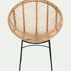 Fauteuil rond en rotin et métal - naturel