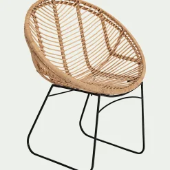 Fauteuil rond en rotin et métal - naturel