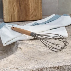 Fouet de cuisine en bois et silicone - brun terre ombre