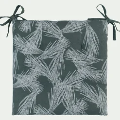 Galette de chaise de jardin en tissu déperlant motifs pins d'Alep - vert cèdre