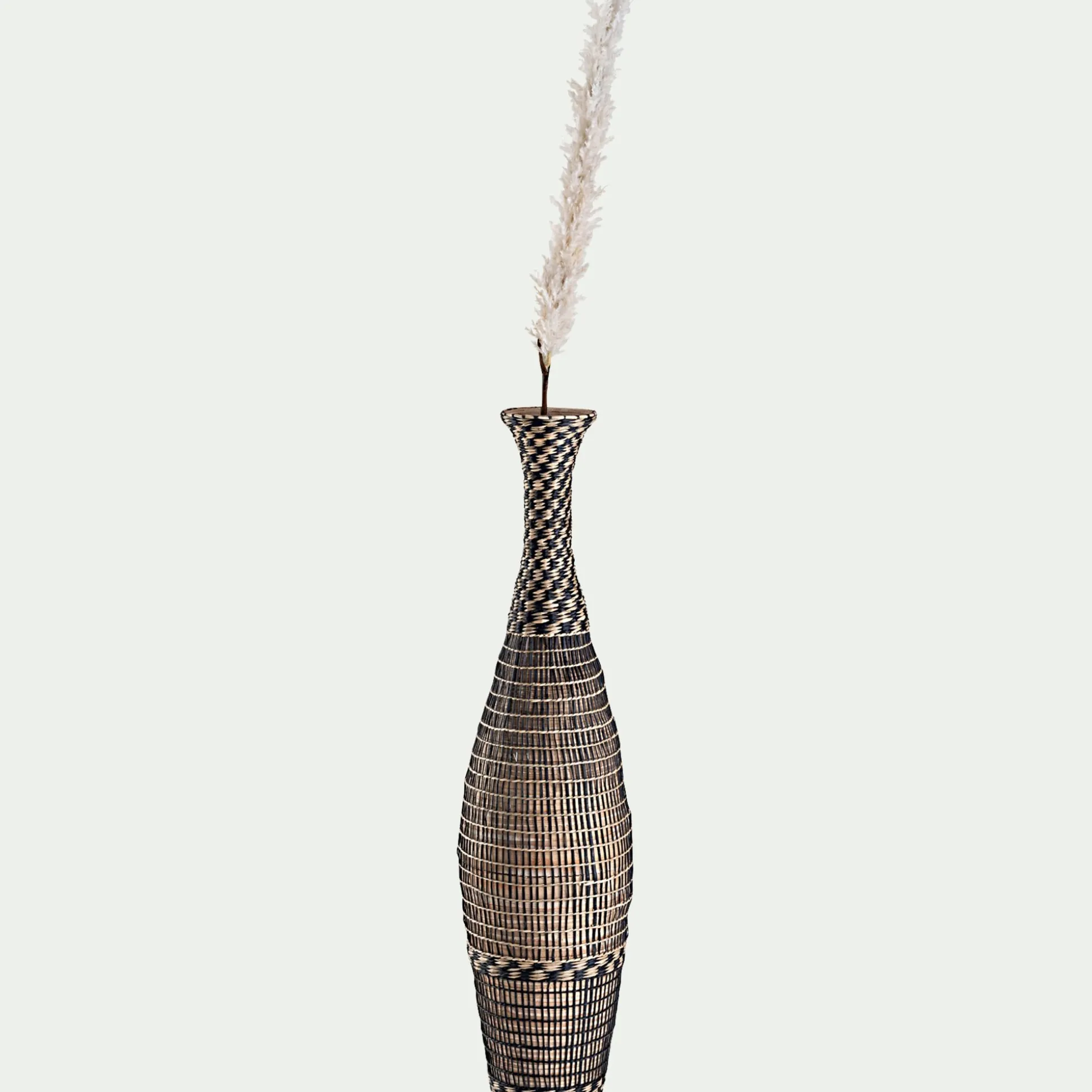 Grand vase en bambou et jonc de mer tressé H84cm - noir