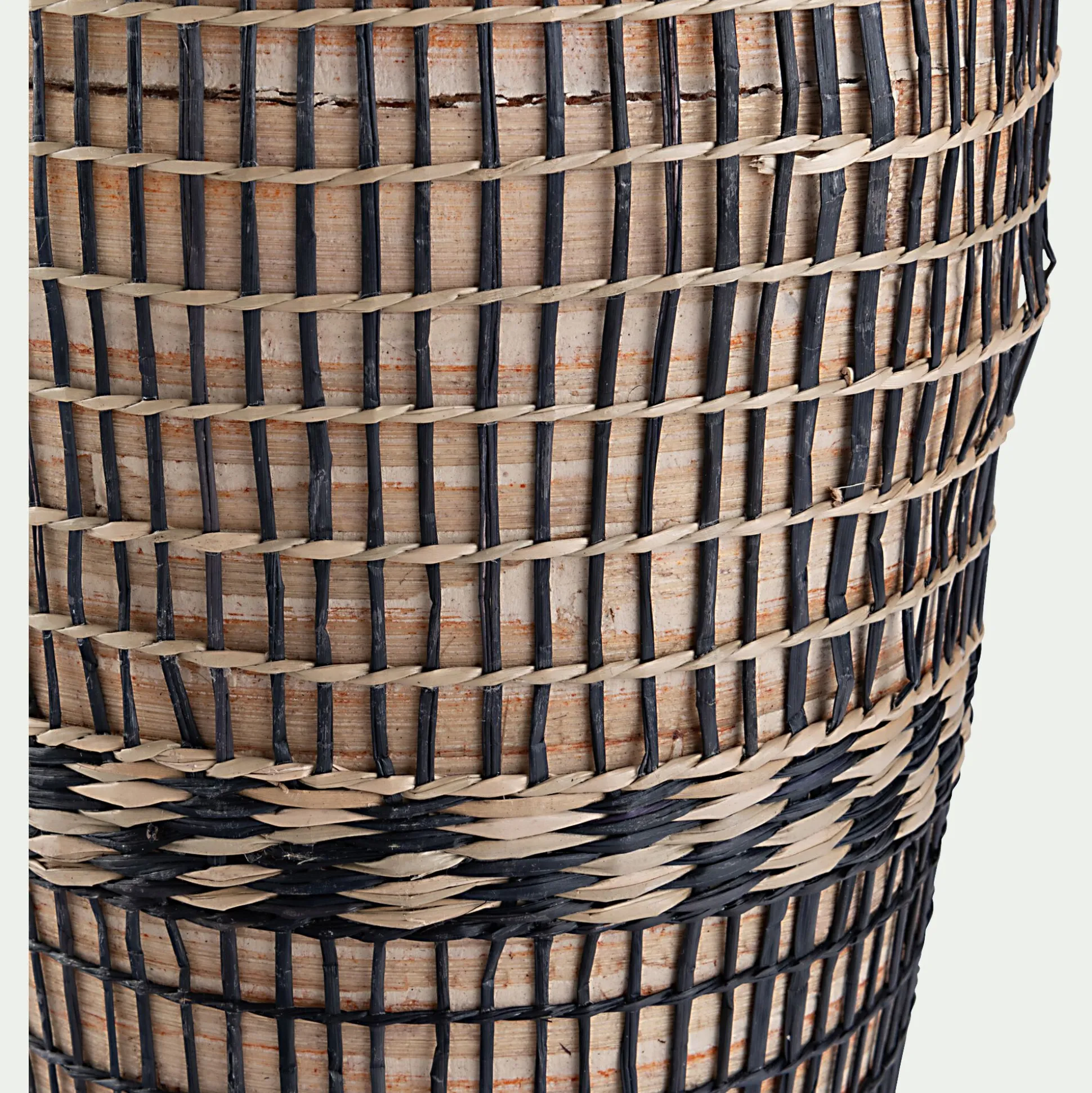 Grand vase en bambou et jonc de mer tressé H84cm - noir