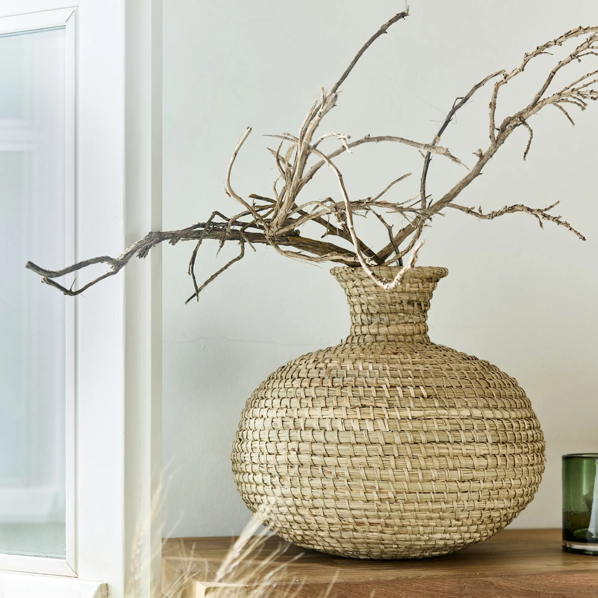 Grand vase en jonc de mer tressé H33cm - naturel