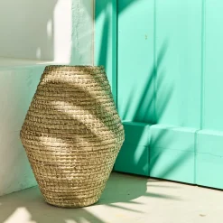 Grand vase en jonc de mer tressé H40cm - naturel