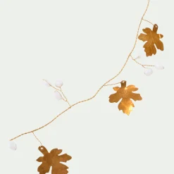 Guirlande de Noël en feuilles en laiton et perles L183cm - doré