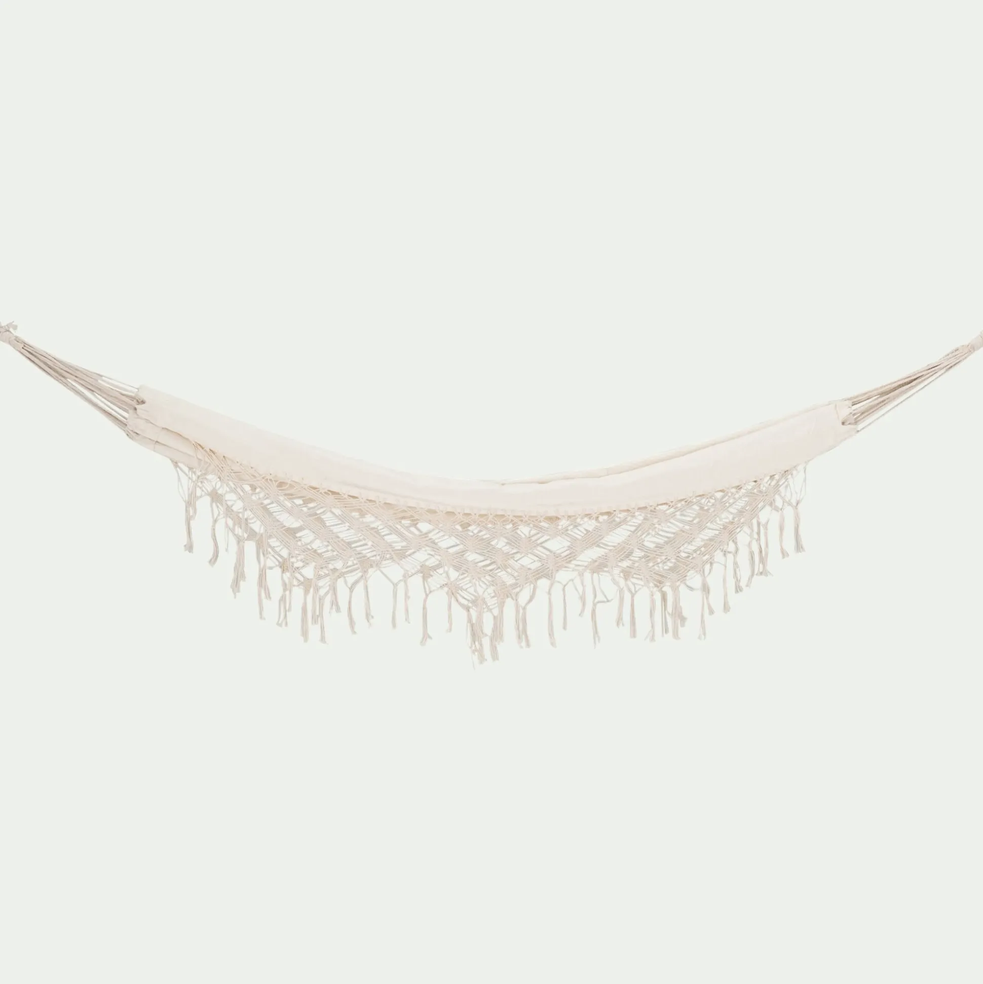 Hamac en coton avec finition en macramé - blanc ventoux