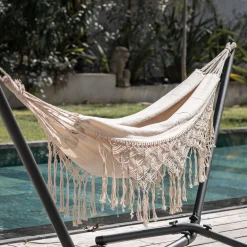 Hamac en coton avec finition en macramé - blanc ventoux