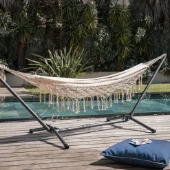 Hamac en coton avec finition en macramé - blanc ventoux