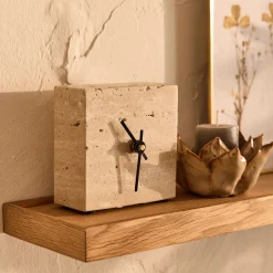 Horloge à poser en travertin L10xH10cm - naturel