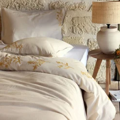Housse de couette brodée en lin lavé et coton 260x240cm - blanc