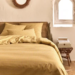 Housse de couette en coton motif carreaux 240x220cm - jaune