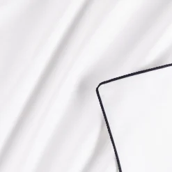 Housse de couette en percale de coton 260x240cm liseré tressé bleu calabrun - blanc